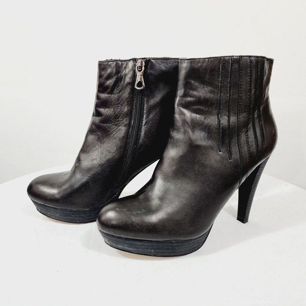 BCBGMAXAZRIA Henley Grain Leather Heeled Platform Boots Black Womens 9M